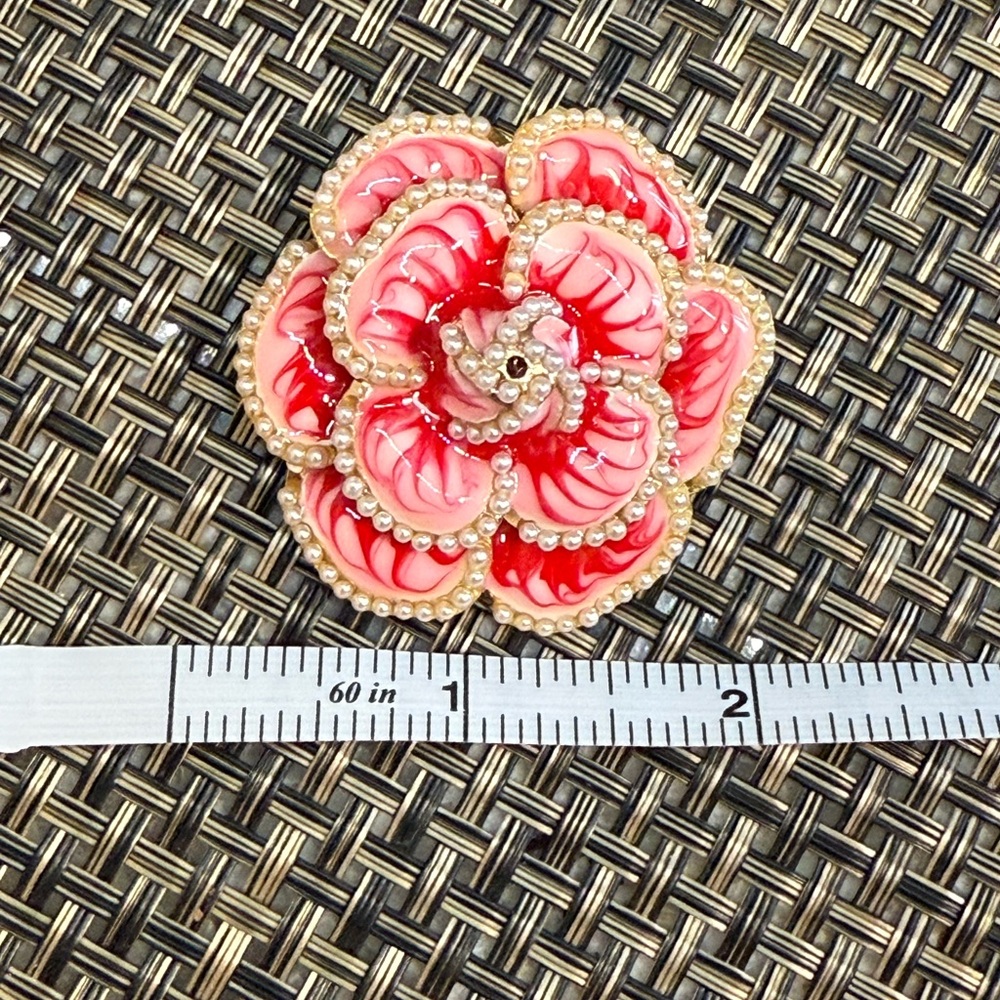 Vintage Pink Pearl-Trim Floral Brooch - Picture 4 of 4